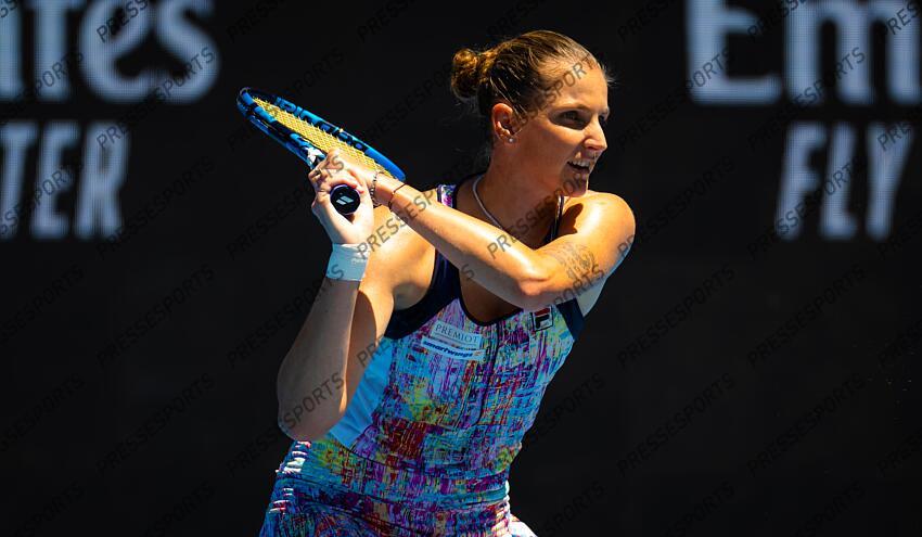 Karolina Pliskova of the Czech Republic in action during the fourth round of the 2023 Australian Open Grand Slam tennis tournament 2023 Australian Open - Day 8 