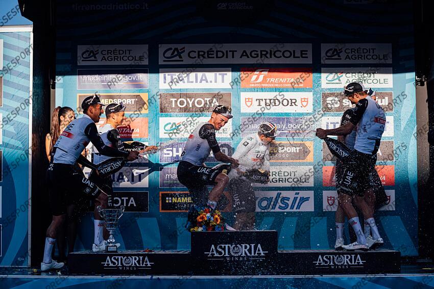 Picture by Zac Williams/SWpix.com- 12/03/2023 - Cycling - 2023 Tirreno Adriatico Stage 7 - San Benedetto Del Tronto, Italy - UAE Team Emirates win the best team classification. ETAPE 07 SAN BENEDETTO DEL TRONTO/SAN BENEDETTO DEL TRONTO 