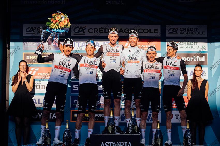 Picture by Zac Williams/SWpix.com- 12/03/2023 - Cycling - 2023 Tirreno Adriatico Stage 7 - San Benedetto Del Tronto, Italy - UAE Team Emirates win the best team classification. ETAPE 07 SAN BENEDETTO DEL TRONTO/SAN BENEDETTO DEL TRONTO 