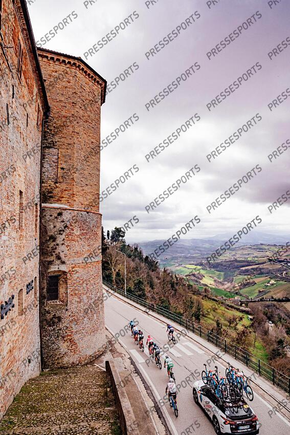 Picture by Zac Williams/SWpix.com- 12/03/2023 - Cycling - 2023 Tirreno Adriatico Stage 7 - San Benedetto Del Tronto, Italy - The breakaway ride through the village of Ripatransone. ETAPE 07 SAN BENEDETTO DEL TRONTO/SAN BENEDETTO DEL TRONTO 