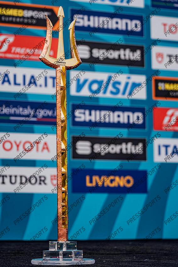 Picture by Zac Williams/SWpix.com- 12/03/2023 - Cycling - 2023 Tirreno Adriatico Stage 7 - San Benedetto Del Tronto, Italy - The Tirreno Adriatico Victor's Trident. - Winners Trophy - Trident of Poseidon, Neptunes Fork, Trofeo Maestro di Mare ETAPE 07 SAN BENEDETTO DEL TRONTO/SAN BENEDETTO DEL TRONTO 