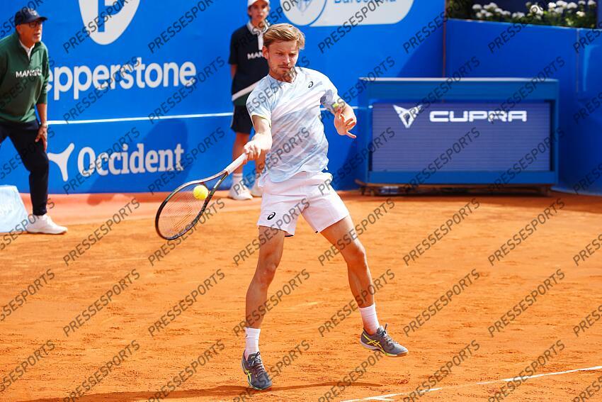 David Goffin (BEL), APRIL18, 2023 - Tennis : David Goffin during singles 1st round match against Feliciano Lopez on the Barcelona Open Banc Sabadell tennis tournament at the Real Club de Tenis de Barcelona in Barcelona, Spain. (Photo by Mutsu Kawamori/AFLO) Tennis : Barcelona Open Banc Sabadell 2023 