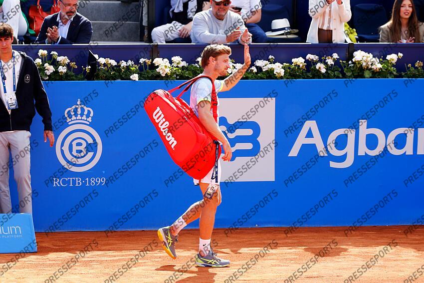 David Goffin (BEL), APRIL18, 2023 - Tennis : David Goffin responds to the cheers after singles 1st round match against Feliciano Lopez on the Barcelona Open Banc Sabadell tennis tournament at the Real Club de Tenis de Barcelona in Barcelona, Spain. (Photo by Mutsu Kawamori/AFLO) Tennis : Barcelona Open Banc Sabadell 2023 
