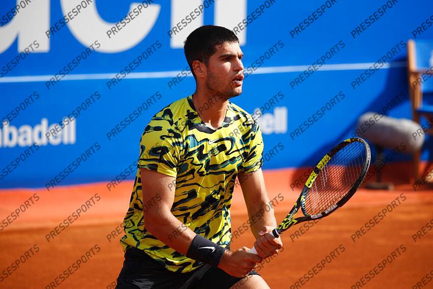 Carlos Alcaraz (ESP), APRIL18, 2023 - Tennis : Carlos Alcaraz during singles 2nd round match against Nuno Borges on the Barcelona Open Banc Sabadell tennis tournament at the Real Club de Tenis de Barcelona in Barcelona, Spain. (Photo by Mutsu Kawamori/AFLO) Tennis : Barcelona Open Banc Sabadell 2023 