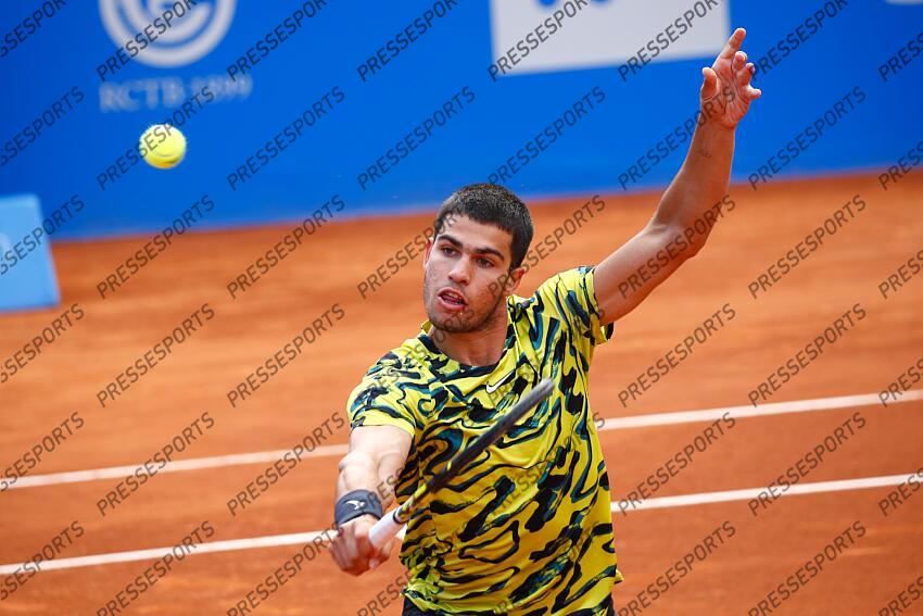Carlos Alcaraz (ESP), APRIL18, 2023 - Tennis : Carlos Alcaraz during singles 2nd round match against Nuno Borges on the Barcelona Open Banc Sabadell tennis tournament at the Real Club de Tenis de Barcelona in Barcelona, Spain. (Photo by Mutsu Kawamori/AFLO) Tennis : Barcelona Open Banc Sabadell 2023 