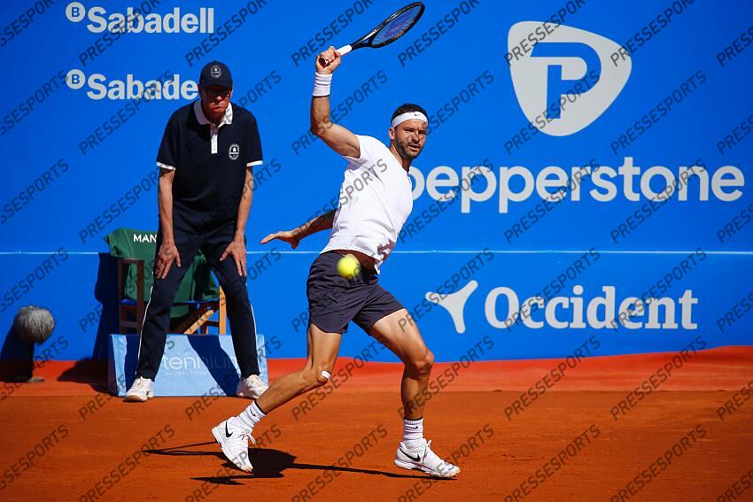 Grigor Dimitrov (BUL), APRIL19, 2023 - Tennis : Grigor Dimitrov during singles 2nd round match against Emilio Gomez on the Barcelona Open Banc Sabadell tennis tournament at the Real Club de Tenis de Barcelona in Barcelona, Spain. (Photo by Mutsu Kawamori/AFLO) Tennis : Barcelona Open Banc Sabadell 2023 
