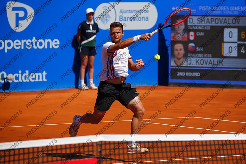 Jozef Kovalik (SVK), APRIL19, 2023 - Tennis : Jozef Kovalik during singles 2nd round match against Denis Shapovalov on the Barcelona Open Banc Sabadell tennis tournament at the Real Club de Tenis de Barcelona in Barcelona, Spain. (Photo by Mutsu Kawamori/AFLO) Tennis : Barcelona Open Banc Sabadell 2023 
