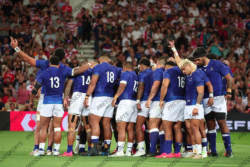 Manu (Tumua) 13 Fidow (Ed Teofilo) 14 Ala'alatoa (Michael) 18 Leuila (D'Angelo) 12 Toala (Danny) Lay (Jordan) Malolo (Sama) 16 Taumateine (Jonathan) Alainu'uese (Brian) JAPON-SAMOA (28-22) 