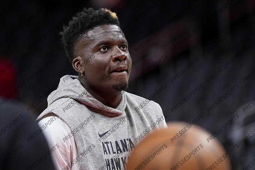 Oct 10, 2023; Atlanta, Georgia, USA; Atlanta Hawks center Clint Capela (15) on the court prior to the game against the Cleveland Cavaliers at State Farm Arena. Mandatory Credit: Dale Zanine-USA TODAY Sports NBA: Preseason-Cleveland Cavaliers at Atlanta Hawks 