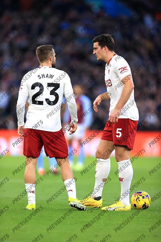 11th February 2024 - Premier League - Aston Villa v Manchester United - Harry Maguire of Manchester United talks to Luke Shaw of Manchester United - Photo: Simon Stacpoole / Offside. ASTON VILLA-MANCHESTER UNITED (1-2) 
