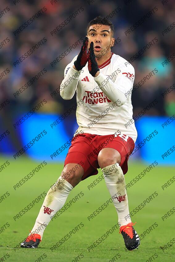 11th February 2024 - Premier League - Aston Villa v Manchester United - Casemiro of Manchester United prays for a decision - Photo: Simon Stacpoole / Offside. ASTON VILLA-MANCHESTER UNITED (1-2) 