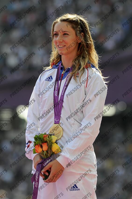 L'athlète française Marie-Amélie Le Fur, championne paralympique, médaillée d'or sur le 100m catégorie T44 en 13”26. JO PARALYMPIQUES LONDRES 
