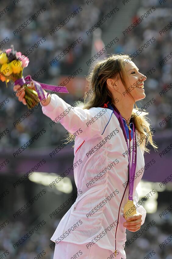 L'athlète française Marie-Amélie Le Fur, championne paralympique, médaillée d'or sur le 100m catégorie T44 en 13”26. JO PARALYMPIQUES LONDRES 