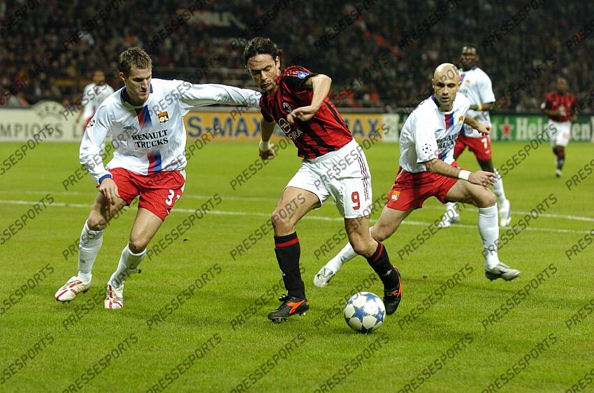 clerc (francois) inzaghi (filippo) cris MILAN AC-LYON (3-1) 1/4 retour 