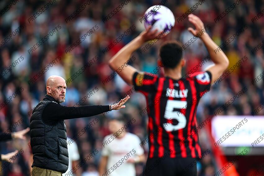 13 April 2024, Bournemouth - Premier League Football - AFC Bournemouth v Manchester United - Manchester United manager Erik ten Hag as Lloyd Kelly of Bournemouth takes a throw-in - Photo: Charlotte Wilson / Offside. BOURNEMOUTH-MANCHESTER UNITED (2-2) 
