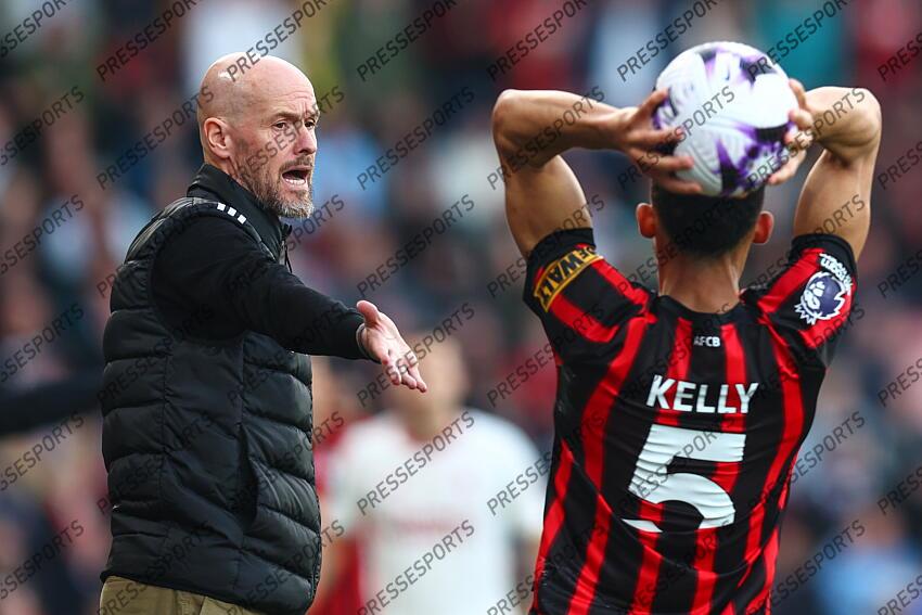 13 April 2024, Bournemouth - Premier League Football - AFC Bournemouth v Manchester United - Manchester United manager Erik ten Hag as Lloyd Kelly of Bournemouth takes a throw-in - Photo: Charlotte Wilson / Offside. BOURNEMOUTH-MANCHESTER UNITED (2-2) 