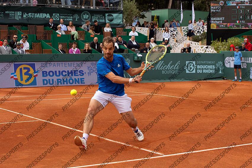 30/04/2024 - Tennis - Richard Gasquet (France) remporte son 16e de finale de l'Open Pays d'Aix, à Aix-en-Provence (France), comptant pour un Challenger 175, face à son compatriote Harold Mayot (France). OPEN PAYS D'AIX 