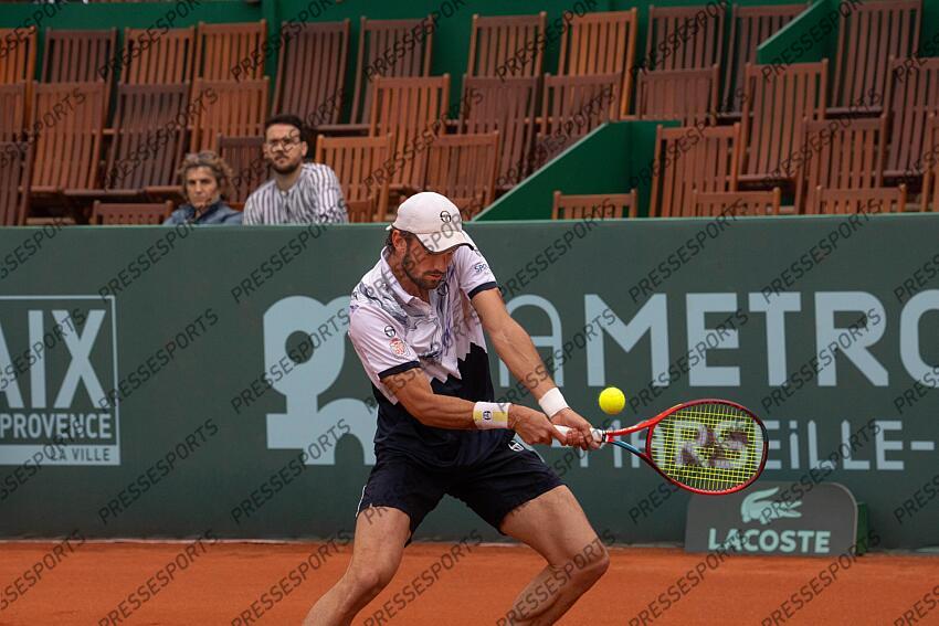 30/04/2024 - Tennis - Valentin Vacherot (Monaco) valide sa qualification dans le tableau final de l'Open Pays d'Aix, à Aix-en-Provence (France), en battant le Serbe Hamad Medjedovic lors du Challenger 175 ATP. OPEN PAYS D'AIX 