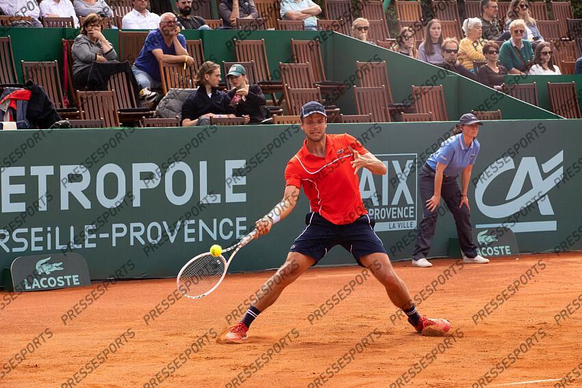 Tennis - 29/04/2024 - Gregoire Barrere from France, the only french player to pass the first round of the Open Pays d'Aix, at Aix-en-Provence, France, for a Challenger 175ATP. OPEN PAYS D'AIX 