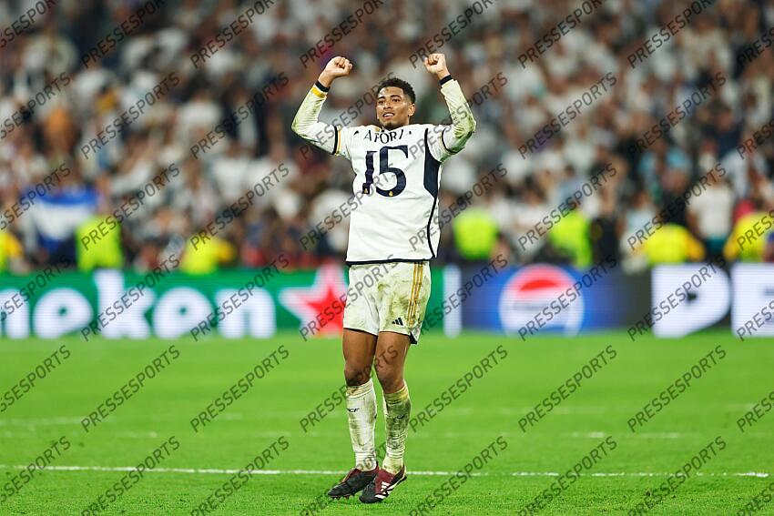 Jude Bellingham (Real), MAY 8, 2024 - Football / Soccer : Bellingham celebrate after winning UEFA Champions League Semi-finals 2nd leg match between Real Madrid CF 2-1 FC Bayern Munchen at the Estadio Santiago Bernabeu in Madrid, Spain. (Photo by Mutsu Kawamori/AFLO) REAL MADRID-BAYERN MUNICH (2-1) 