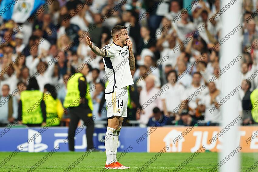 Joselu (Real), MAY 8, 2024 - Football / Soccer : Joselu celebrate after his 2nd goal of this metch during UEFA Champions League Semi-finals 2nd leg match between Real Madrid CF 2-1 FC Bayern Munchen at the Estadio Santiago Bernabeu in Madrid, Spain. (Photo by Mutsu Kawamori/AFLO) REAL MADRID-BAYERN MUNICH (2-1) 