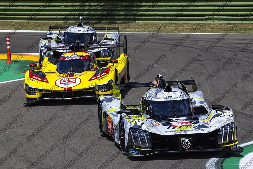 DUVAL Loic (FRA)-DI RESTA Paul (GBR)-VANDOORNE Stoffel (BEL), PEUGEOT 9X8 #94, KUBICA Robert (POL)-SHWARTZMAN Robert (ISR)-YE Yifei (CHN), FERRARI 499P #83, 6 HEURES IMOLA 2024 6 HEURES D'IMOLA 