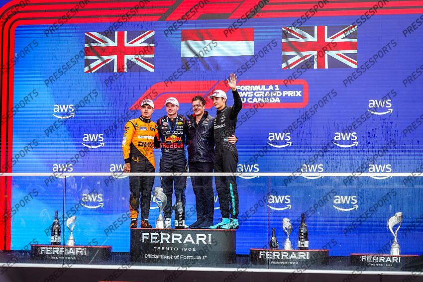 #4 Lando Norris (GBR, McLaren Formula 1 Team), #1 Max Verstappen (NLD, Oracle Red Bull Racing), #63 George Russell (GBR, Mercedes-AMG Petronas F1 Team), F1 Grand Prix of Canada at Circuit Gilles-Villeneuve on June 9, 2024 in Montreal, Canada. (Photo by HOCH ZWEI) GRAND PRIX DU CANADA 