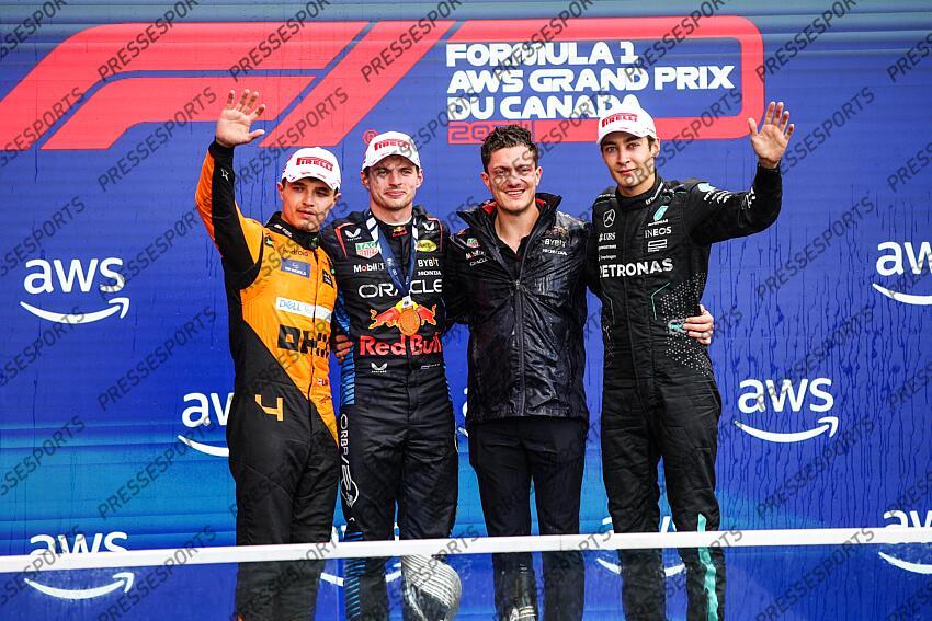 #4 Lando Norris (GBR, McLaren Formula 1 Team), #1 Max Verstappen (NLD, Oracle Red Bull Racing), #63 George Russell (GBR, Mercedes-AMG Petronas F1 Team), F1 Grand Prix of Canada at Circuit Gilles-Villeneuve on June 9, 2024 in Montreal, Canada. (Photo by HOCH ZWEI) GRAND PRIX DU CANADA 