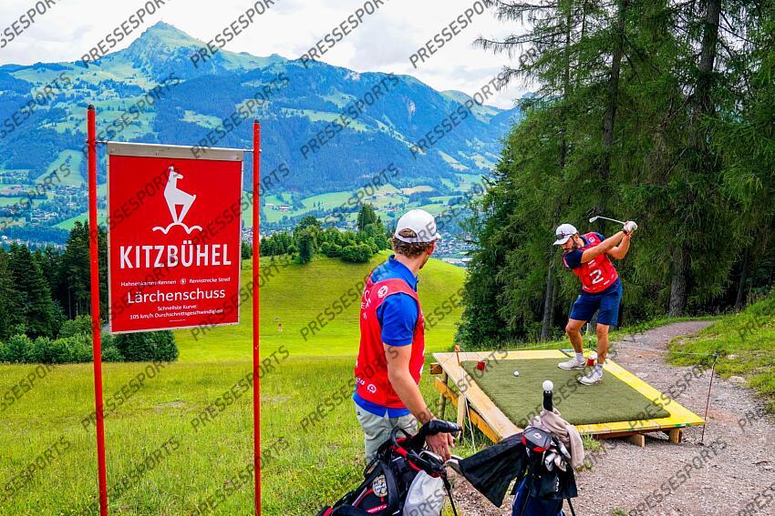 AUTRICHE, KITZBUHEL 27 JUIN: Cyprien Sarrazin of Team France durant une partie de golf sur la Streif, piste mythique de descente de Kitzbuhel le 27 juin 2024, en Autriche. (Photo by Michel Cottin/Agence Zoom) GOLF SUR LA STREIF 