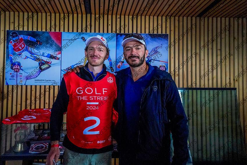 AUTRICHE, KITZBUHEL 27 JUIN: Linus Strasser of Team Germany, Cyprien Sarrazin of Team France durant une partie de golf sur la Streif, piste mythique de descente de Kitzbuhel le 27 juin 2024, en Autriche. (Photo by Michel Cottin/Agence Zoom) GOLF SUR LA STREIF 