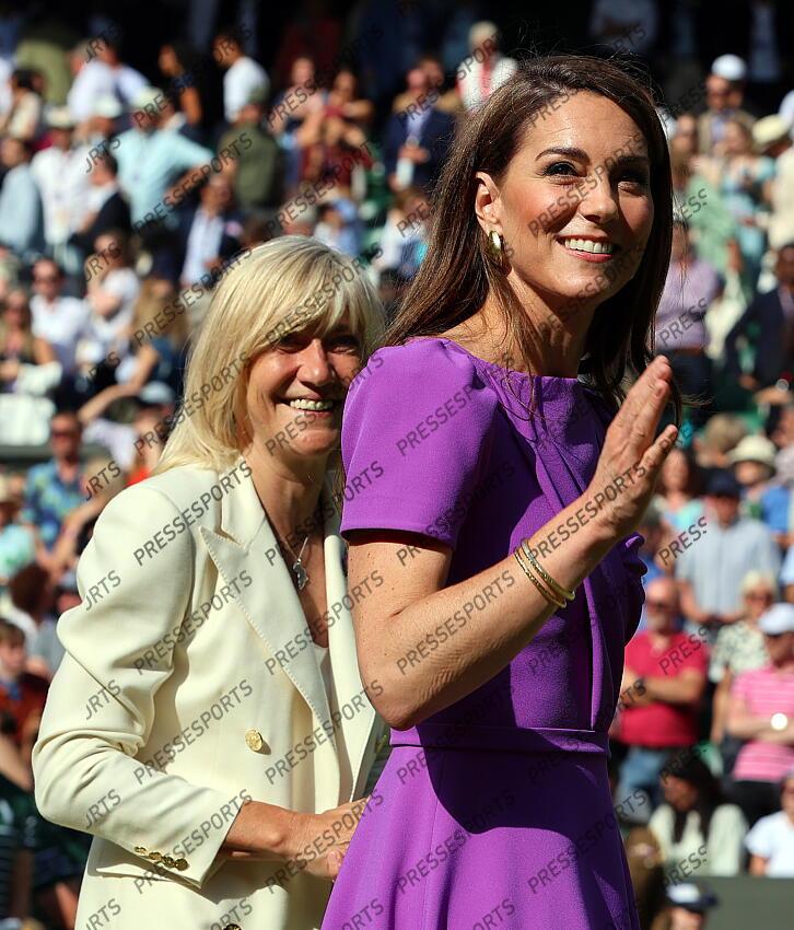 v.l. Debbie Jevans (Chair of the Board All England Lawn Tennis and Croquet Club), Prinzessin Kate London, 14.07.2024, Tennis, Wimbledon 2024, Herren Einzel, Finale ALCARAZ/DJOKOVIC 