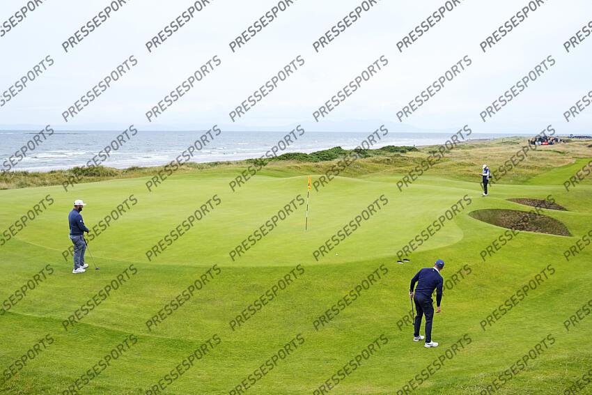 Jul 21, 2024; Ayrshire, SCT; Jon Rahm putts onto the fifth green during the final round of the Open Championship golf tournament at Royal Troon. Mandatory Credit: Jack Gruber-USA TODAY Sports PGA: The Open Championship - Final Round 