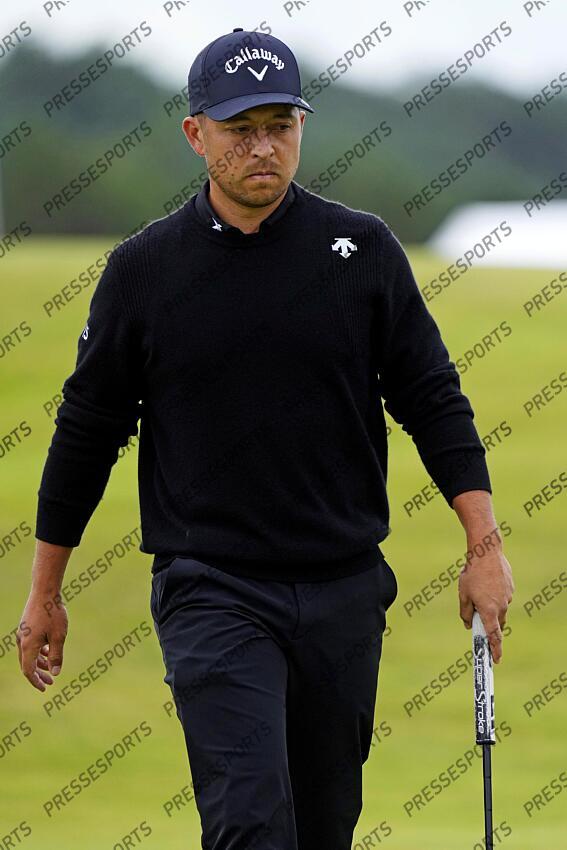 Jul 21, 2024; Ayrshire, SCT; Xander Schauffele reacts to his putt on the 15th green during the final round of the Open Championship golf tournament at Royal Troon. Mandatory Credit: Jack Gruber-USA TODAY Sports PGA: The Open Championship - Final Round 