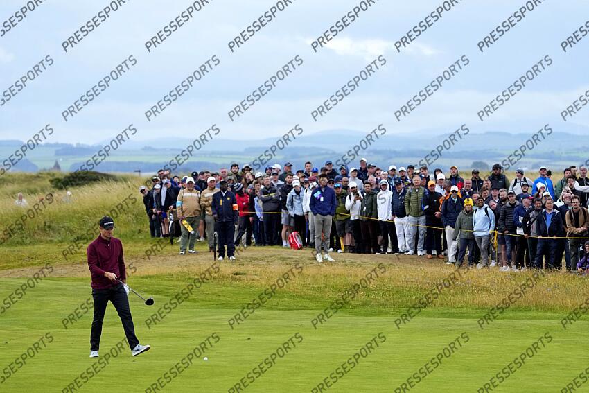 Jul 21, 2024; Ayrshire, SCT; Justin Rose hits his driver from the fairway on the 16th hole during the final round of the Open Championship golf tournament at Royal Troon. Mandatory Credit: Jack Gruber-USA TODAY Sports PGA: The Open Championship - Final Round 
