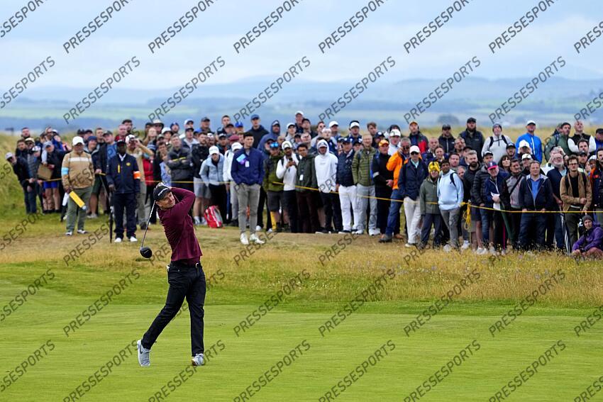 Jul 21, 2024; Ayrshire, SCT; Justin Rose hits his driver from the fairway on the 16th hole during the final round of the Open Championship golf tournament at Royal Troon. Mandatory Credit: Jack Gruber-USA TODAY Sports PGA: The Open Championship - Final Round 