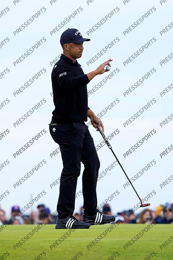 Jul 21, 2024; Ayrshire, SCT; Xander Schauffele reacts to his putt on the 17th green during the final round of the Open Championship golf tournament at Royal Troon. Mandatory Credit: Jack Gruber-USA TODAY Sports PGA: The Open Championship - Final Round 