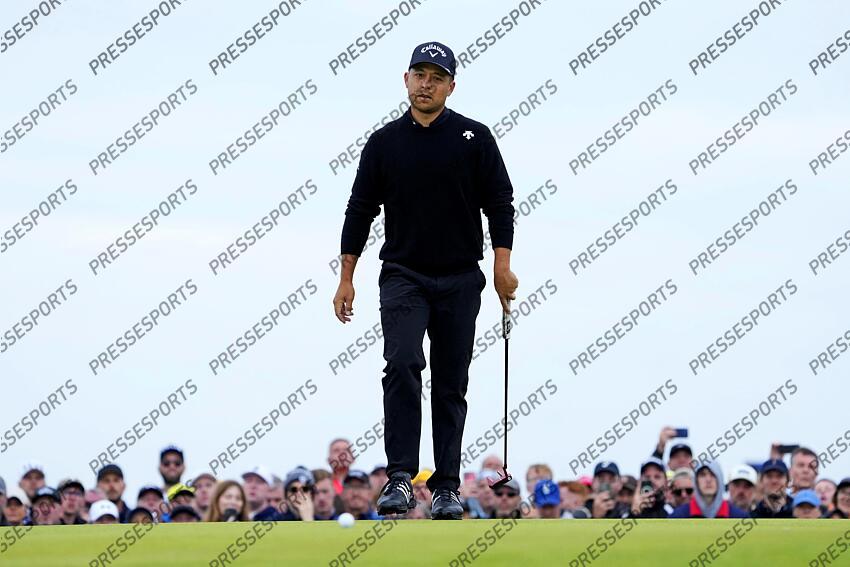 Jul 21, 2024; Ayrshire, SCT; Xander Schauffele reacts to his putt on the 17th green during the final round of the Open Championship golf tournament at Royal Troon. Mandatory Credit: Jack Gruber-USA TODAY Sports PGA: The Open Championship - Final Round 