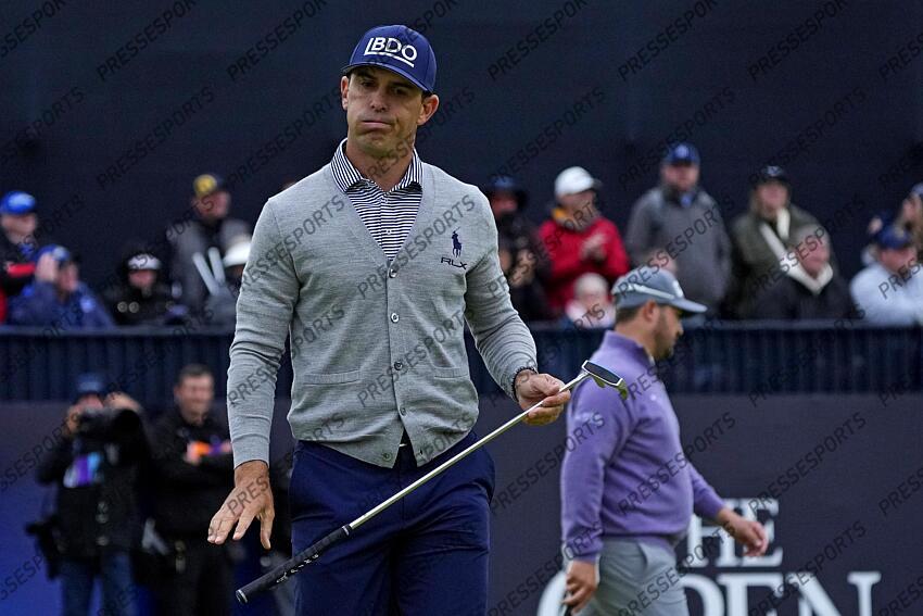Jul 21, 2024; Ayrshire, SCT; Billy Horschel reacts on the 18th green during the final round of the Open Championship golf tournament at Royal Troon. Mandatory Credit: Jack Gruber-USA TODAY Sports PGA: The Open Championship - Final Round 
