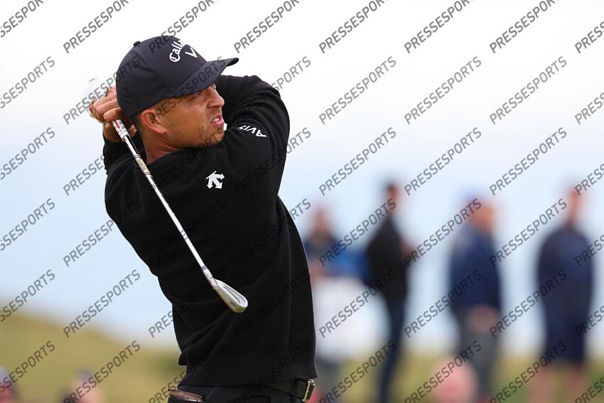 United States' Xander Schauffele on the 14th hole during the day 4 of the 2024 British Open Golf Championships at the Royal Troon golf club in Troon, Scotland, on July 21, 2024. (Photo by Koji Aoki/AFLO SPORT) 2024 British Open Golf Championships 