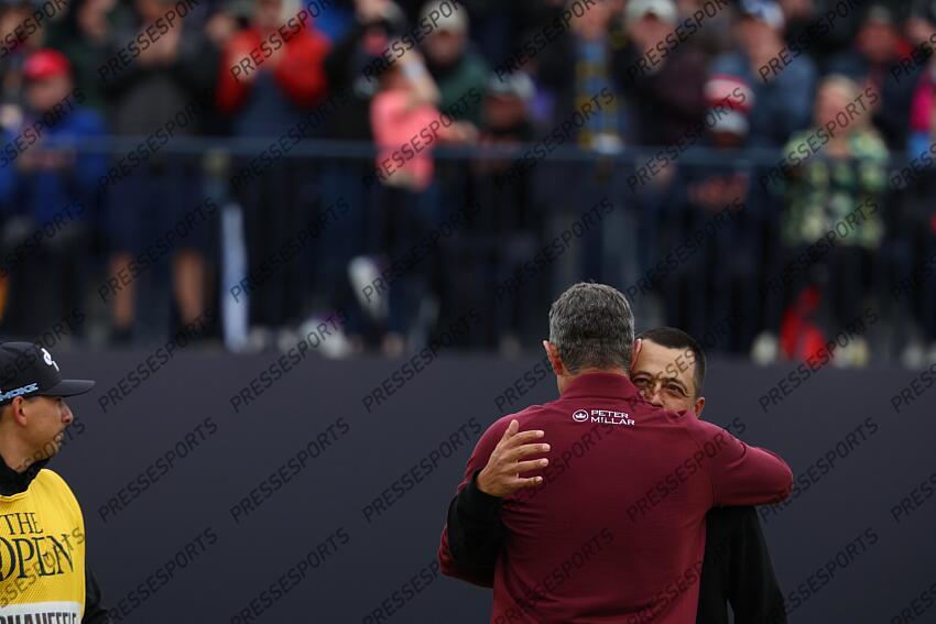 England's Justin Rose and United States' Xander Schauffele on the 13th hole during the day 4 of the 2024 British Open Golf Championships at the Royal Troon golf club in Troon, Scotland, on July 21, 2024. (Photo by Koji Aoki/AFLO SPORT) 2024 British Open Golf Championships 