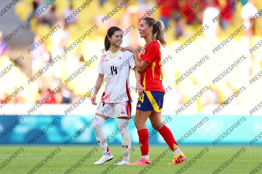 (L to R) Yui Hasegawa (JPN), Aleixandri Laia (ESP), JULY 25, 2024 - Football/Soccer : Women's Group C match between Japan 1-2 Spain during the Paris 2024 Olympic Games at La Beaujoire Stadium in Nantes, France. (Photo by Naoki Morita/AFLO SPORT) ESPAGNE FEM-JAPON FEM (2-1) 