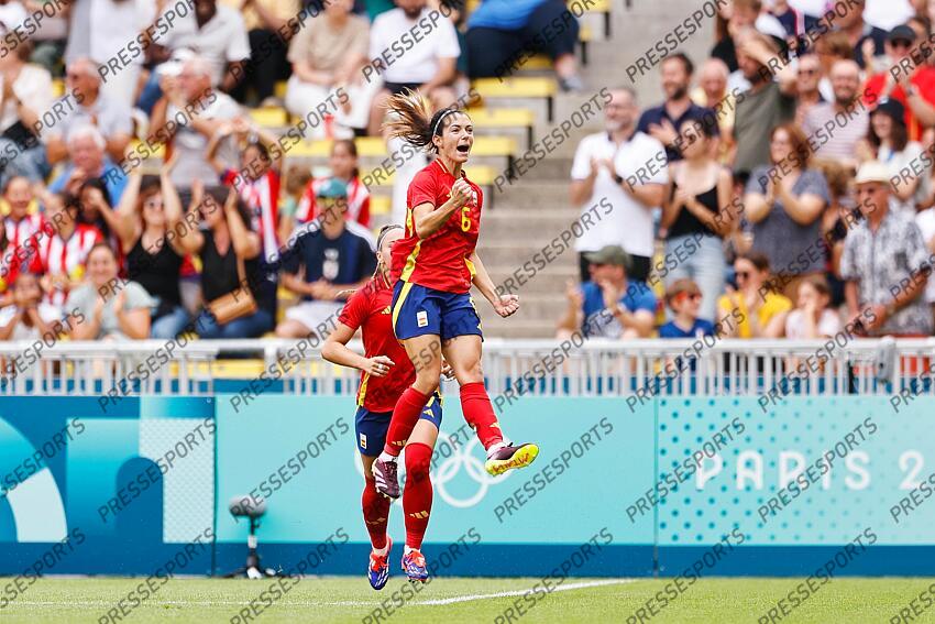 Aitana Bonmati (ESP), JULY 25, 2024 - Football / Soccer : Bonmati celebrate after her goal during Paris 2024 Olympic Games Women's football Group C match between Spain 2-1 Japan at the Stade de la Beaujoire in Nantes, France. (Photo by Mutsu Kawamori/AFLO) ESPAGNE FEM-JAPON FEM (2-1) 