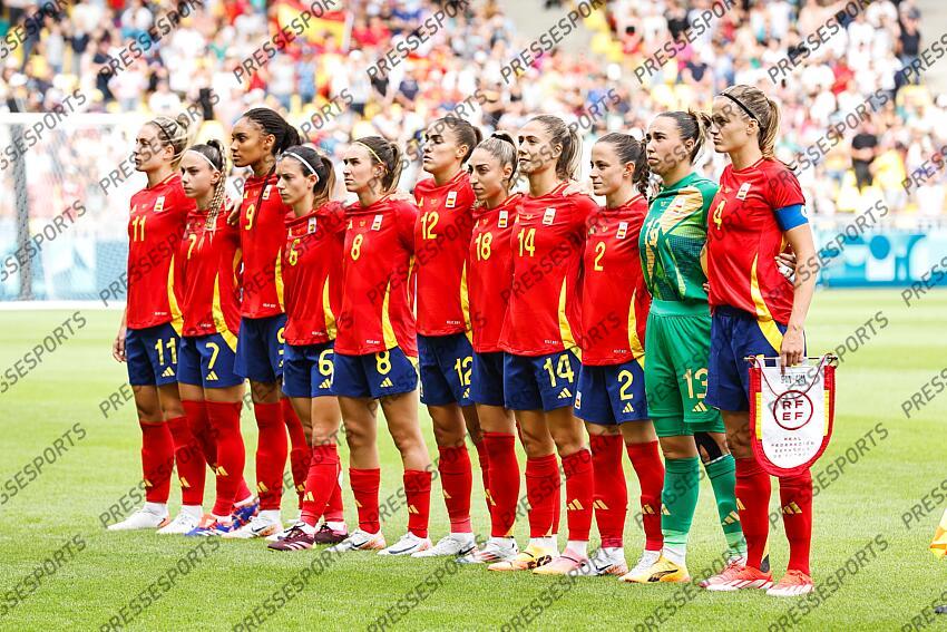 Spain team group line-up (ESP), JULY 25, 2024 - Football / Soccer : Paris 2024 Olympic Games Women's football Group C match between Spain 2-1 Japan at the Stade de la Beaujoire in Nantes, France. (Photo by Mutsu Kawamori/AFLO) ESPAGNE FEM-JAPON FEM (2-1) 