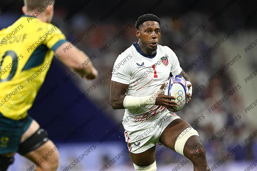 Aaron Cummings during the Olympic Games Rugby Seven men’s match between USA v Australia at Stade de France in Saint-Denis near Paris, France on July 25, 2024. SOIREE 25 JUILLET 