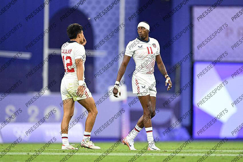 Malacchi Esdale during the Olympic Games Rugby Seven men’s match between USA v Australia at Stade de France in Saint-Denis near Paris, France on July 25, 2024. SOIREE 25 JUILLET 