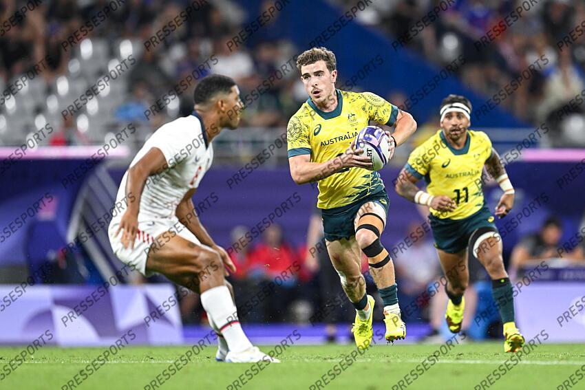 Ben Dowling during the Olympic Games Rugby Seven men’s match between USA v Australia at Stade de France in Saint-Denis near Paris, France on July 25, 2024. SOIREE 25 JUILLET 
