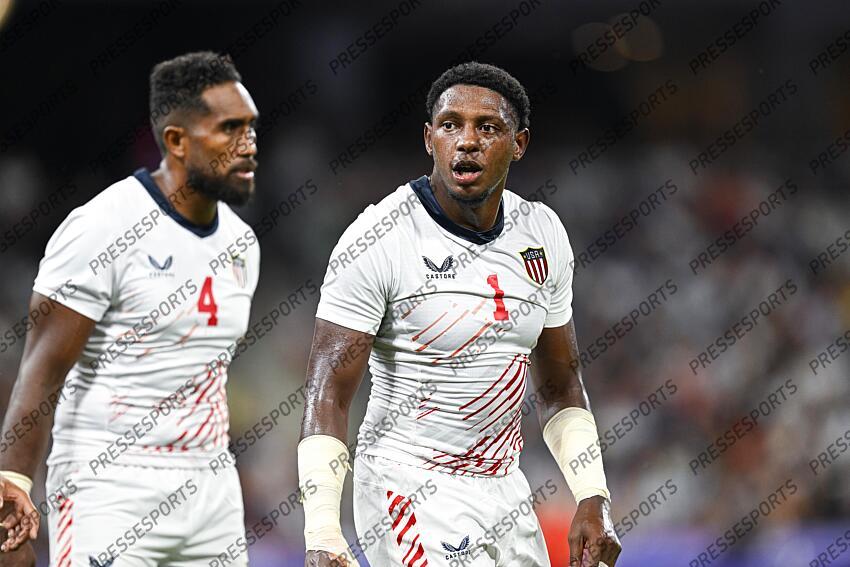 Aaron Cummings during the Olympic Games Rugby Seven men’s match between USA v Australia at Stade de France in Saint-Denis near Paris, France on July 25, 2024. SOIREE 25 JUILLET 