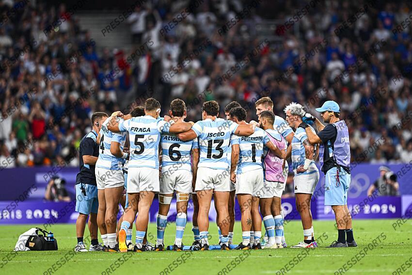 Team Argentina in group during the Olympic Games Rugby Seven men’s match between France v Argentina at Stade de France in Saint-Denis near Paris, France on July 25, 2024. SOIREE 25 JUILLET 