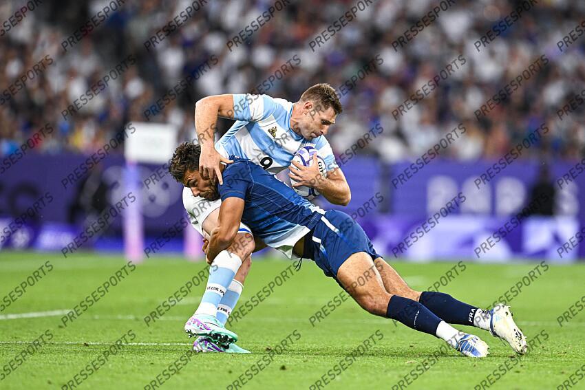 ZEGHDAR Antoine makes a tackle during the Olympic Games Rugby Seven men’s match between France v Argentina at Stade de France in Saint-Denis near Paris, France on July 25, 2024. SOIREE 25 JUILLET 