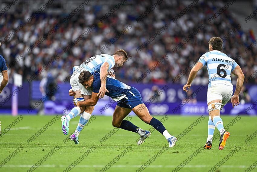 ZEGHDAR Antoine makes a tackle during the Olympic Games Rugby Seven men’s match between France v Argentina at Stade de France in Saint-Denis near Paris, France on July 25, 2024. SOIREE 25 JUILLET 